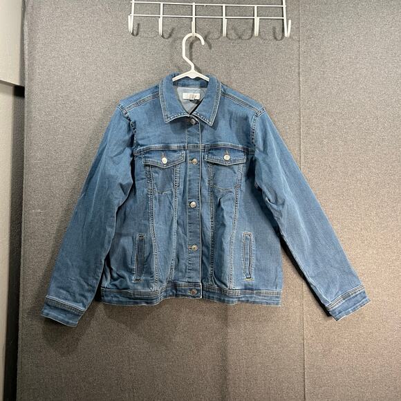 Denim & Co. Easy Stretch Americana Denim Jacket Light Wash Small - Picture 1 of 10
